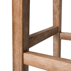 Adrien Saddle Counter Stool in Natural Finish with Light Grey Fabric Upholstery in Stools by Maven Lane