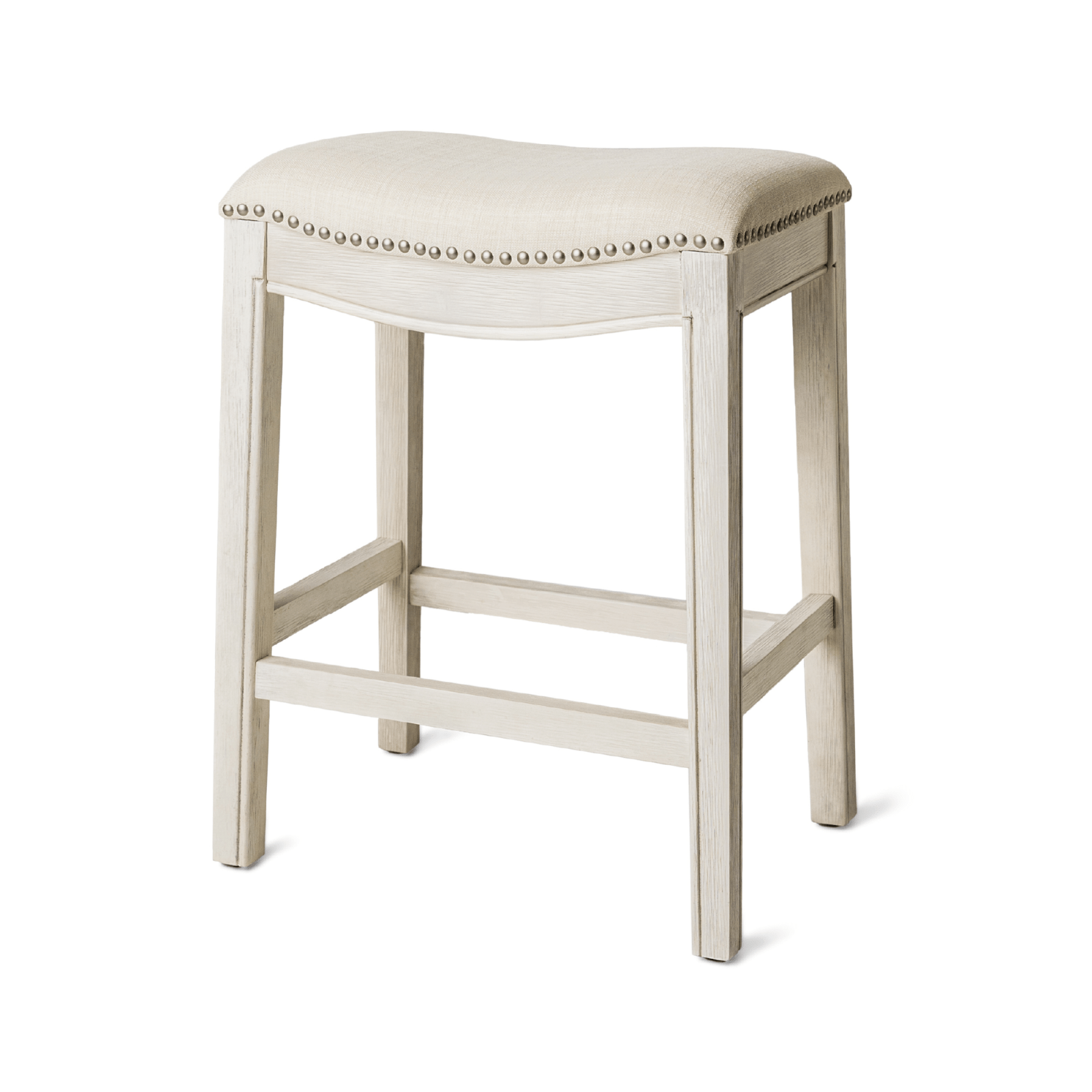 26" Adrien Saddle Counter Stool in White Oak Finish with Natural Fabric Upholstery in Stools by Maven Lane