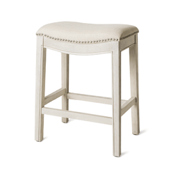 Adrien Saddle Counter Stool in Cream Finish and Cream Fabric