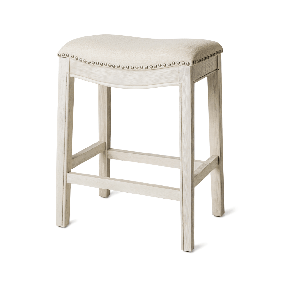 Adrien Saddle Counter Stool in Cream Finish and Cream Fabric in Stools by Maven Lane