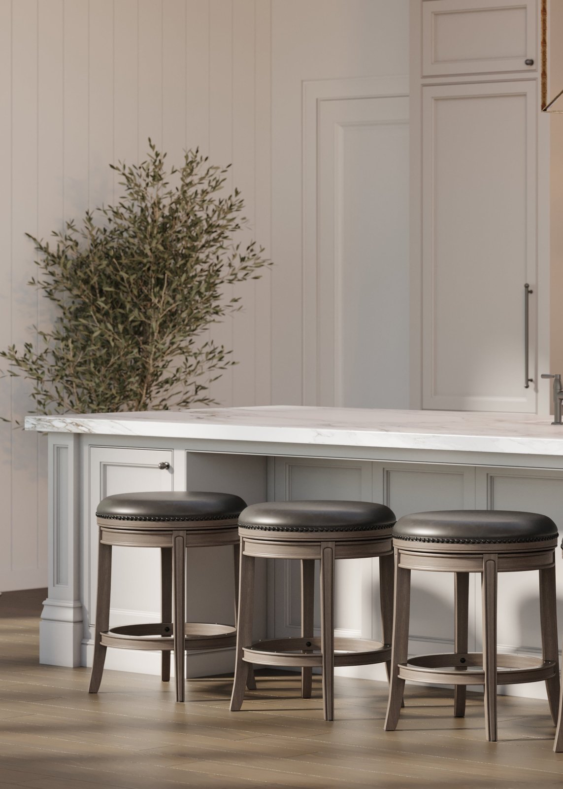26" Alexander Backless Counter Stool in Reclaimed Oak Finish with Ronan Stone Vegan Leather in Stools by Maven Lane