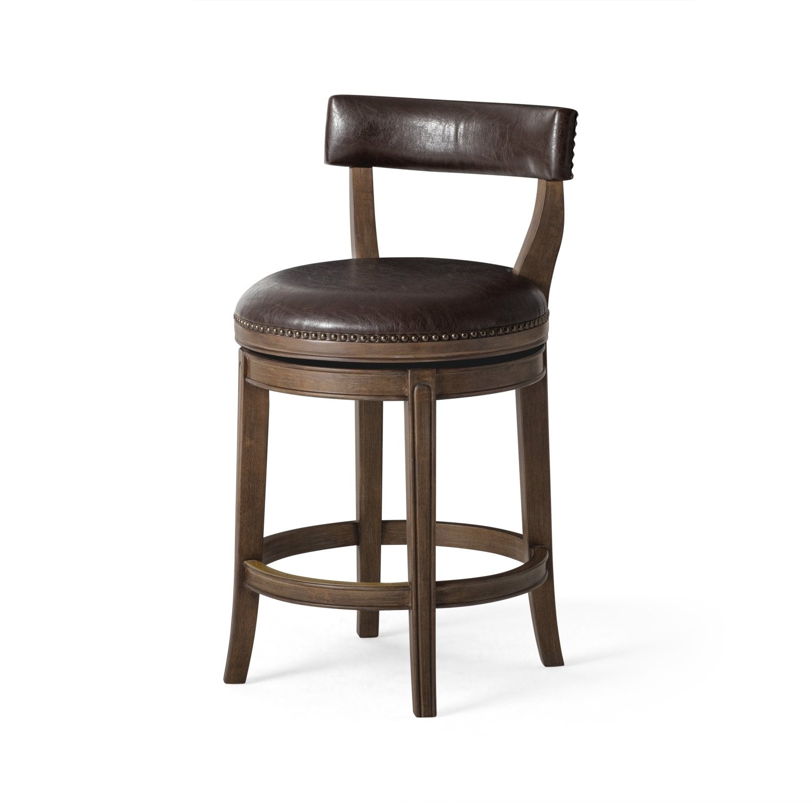 26" Alexander swivel counter height kitchen stool - walnut finish with marksman saddle vegan leather in Stools by Maven Lane