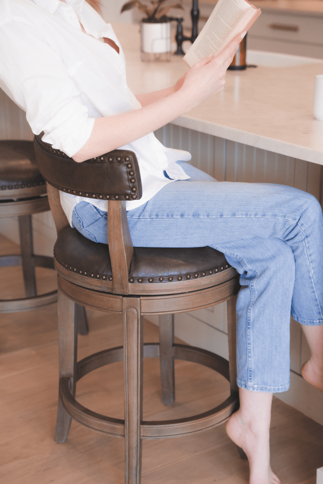 26" Alexander swivel counter height kitchen stool - walnut finish with marksman saddle vegan leather in Stools by Maven Lane