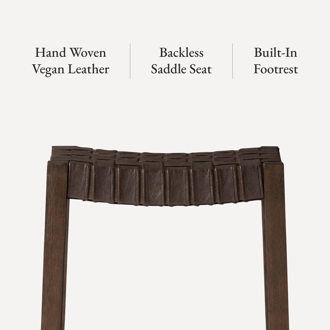 26" Emerson Counter Stool in Weathered Brown Wood Finish with Marksman Saddle Vegan Leather in Stools by Maven Lane
