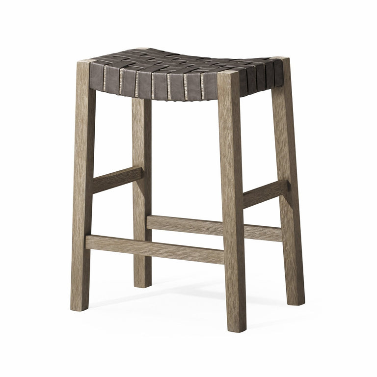 Emerson Counter Stool In Grey Finish & Grey Woven Leather Seat – Maven Lane