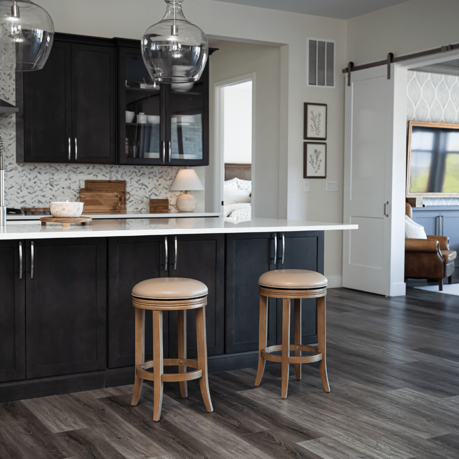26" Eva Counter Height Kitchen Stool - Weathered Oak Finish with Avanti Bone Vegan Leather in Stools by Maven Lane