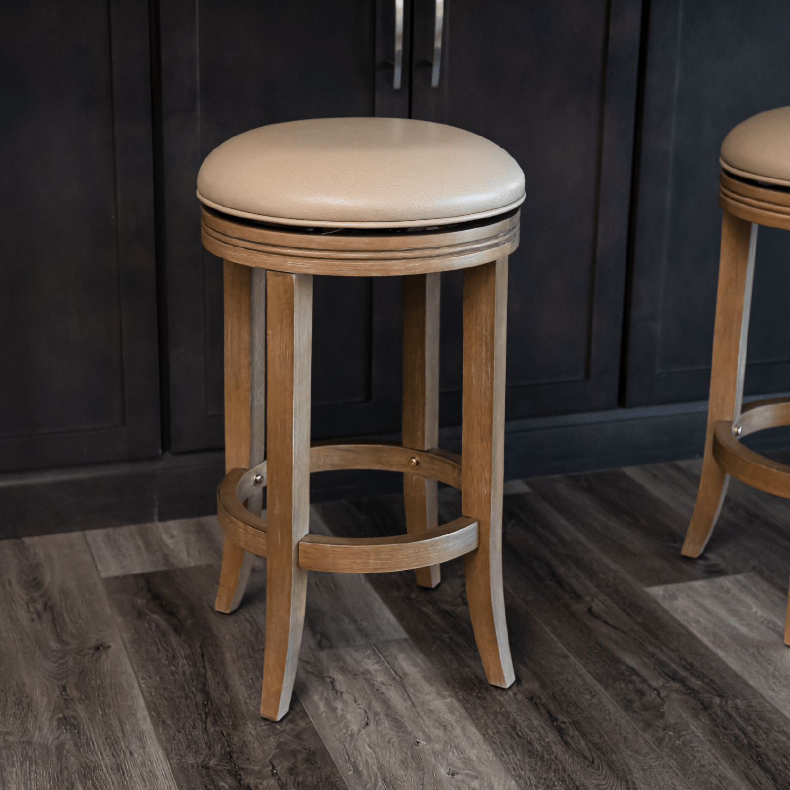 26" Eva Counter Height Kitchen Stool - Weathered Oak Finish with Avanti Bone Vegan Leather