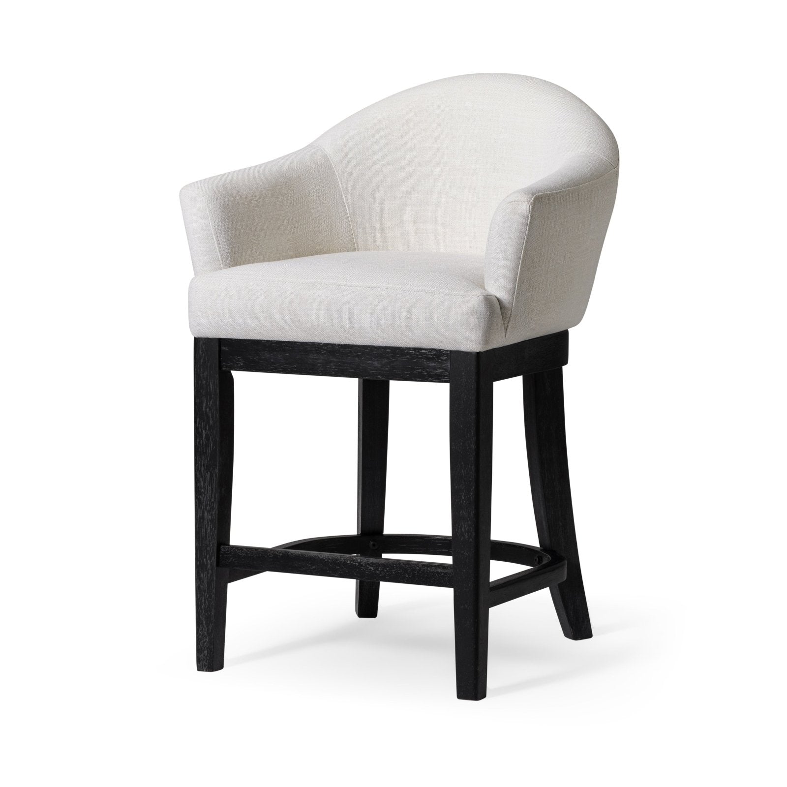 26" Isabella Swivel Counter Stool in Aged Black Finish with Snow White Fabric in Counter Stools by Maven Lane