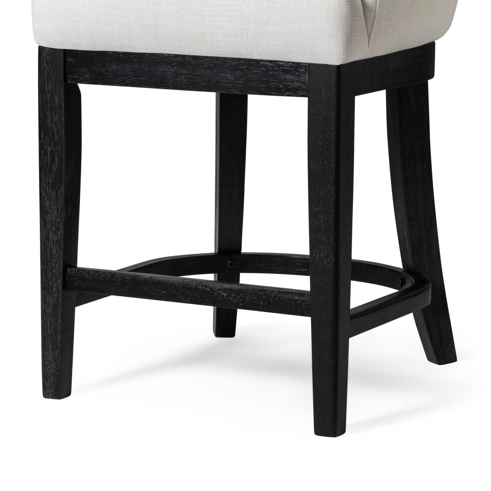26" Isabella Swivel Counter Stool in Aged Black Finish with Snow White Fabric in Counter Stools by Maven Lane