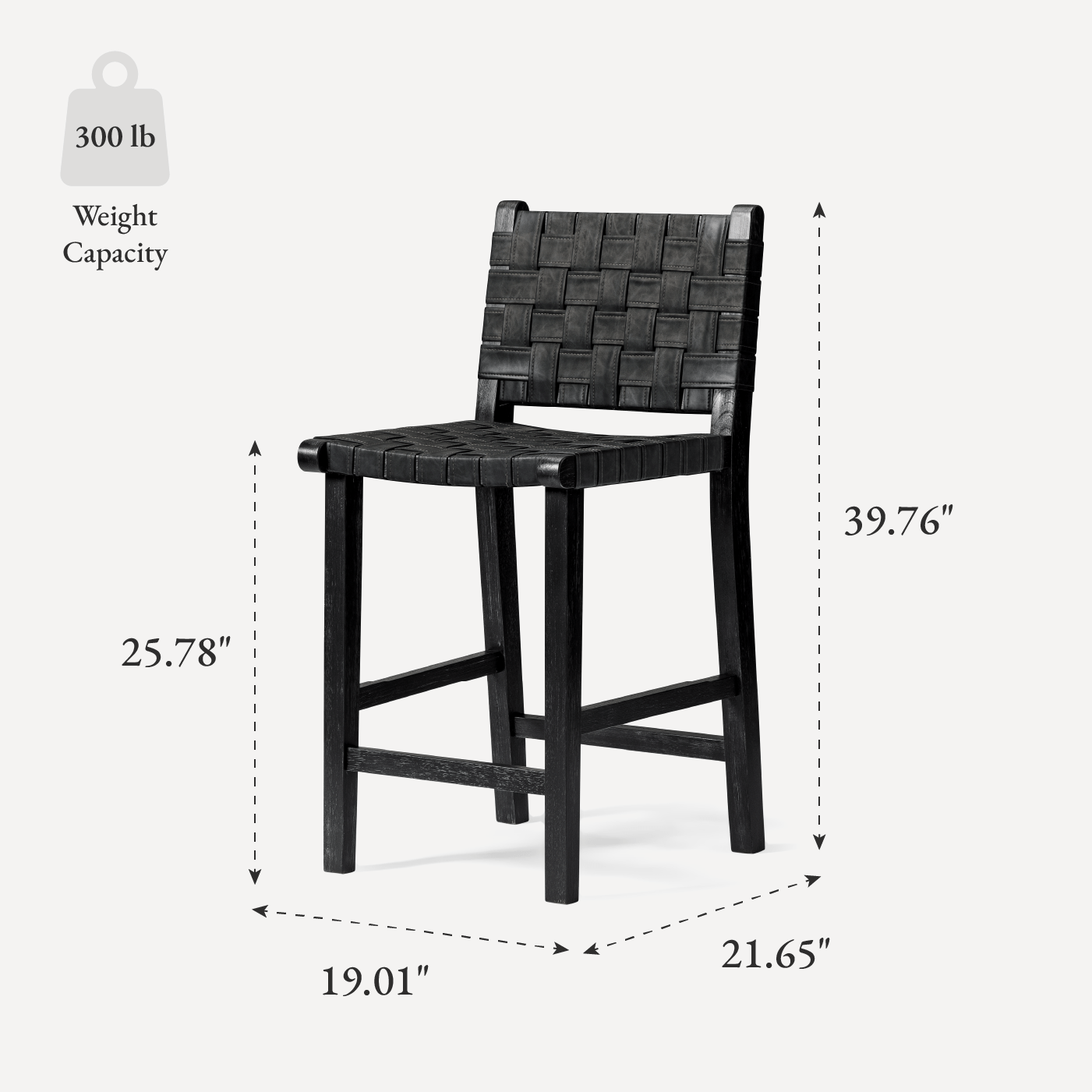 26" Noah Counter Stool in Aged Black Finish with Charcoal Black Vegan Leather in Stools by Maven Lane