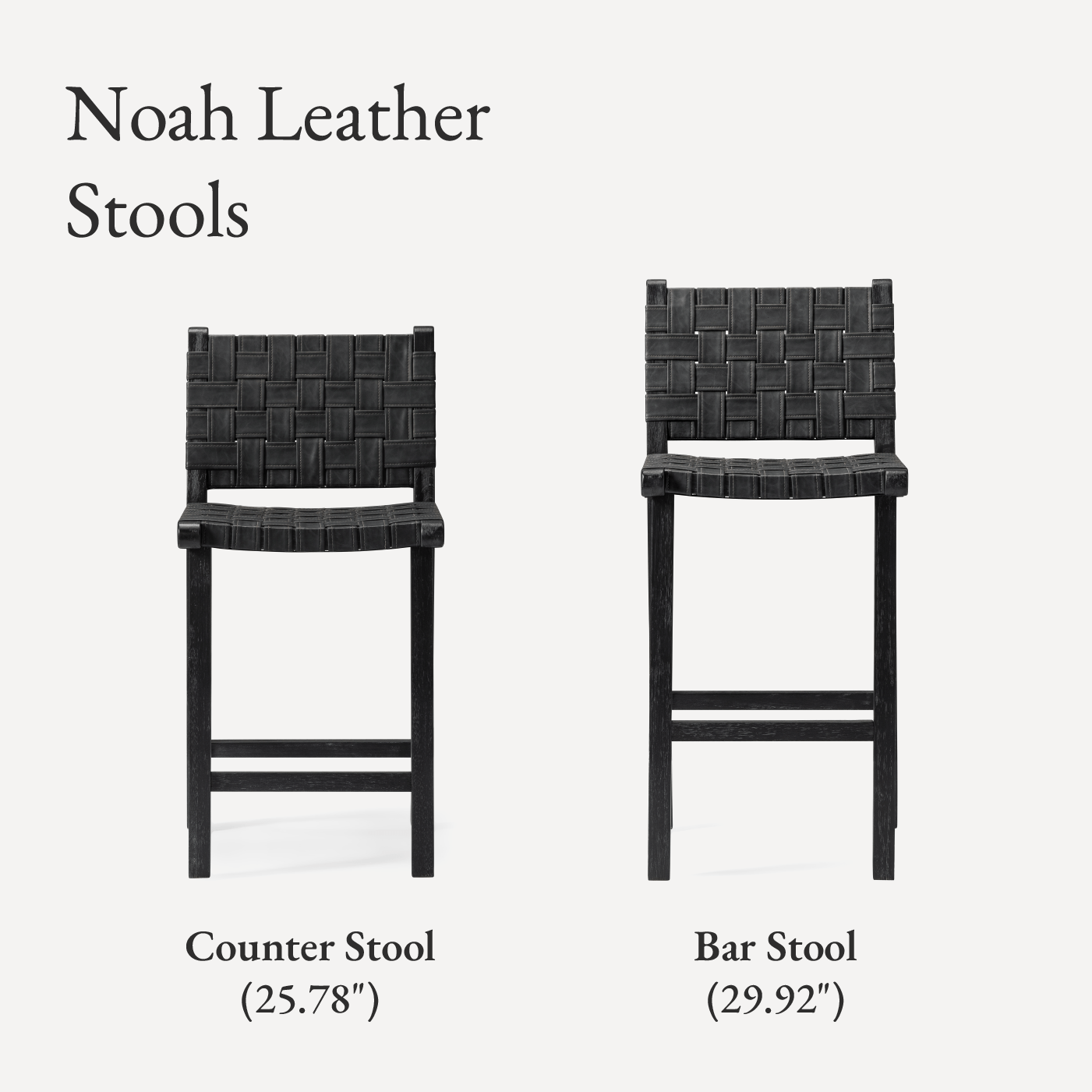 26" Noah Counter Stool in Aged Black Finish with Charcoal Black Vegan Leather in Stools by Maven Lane