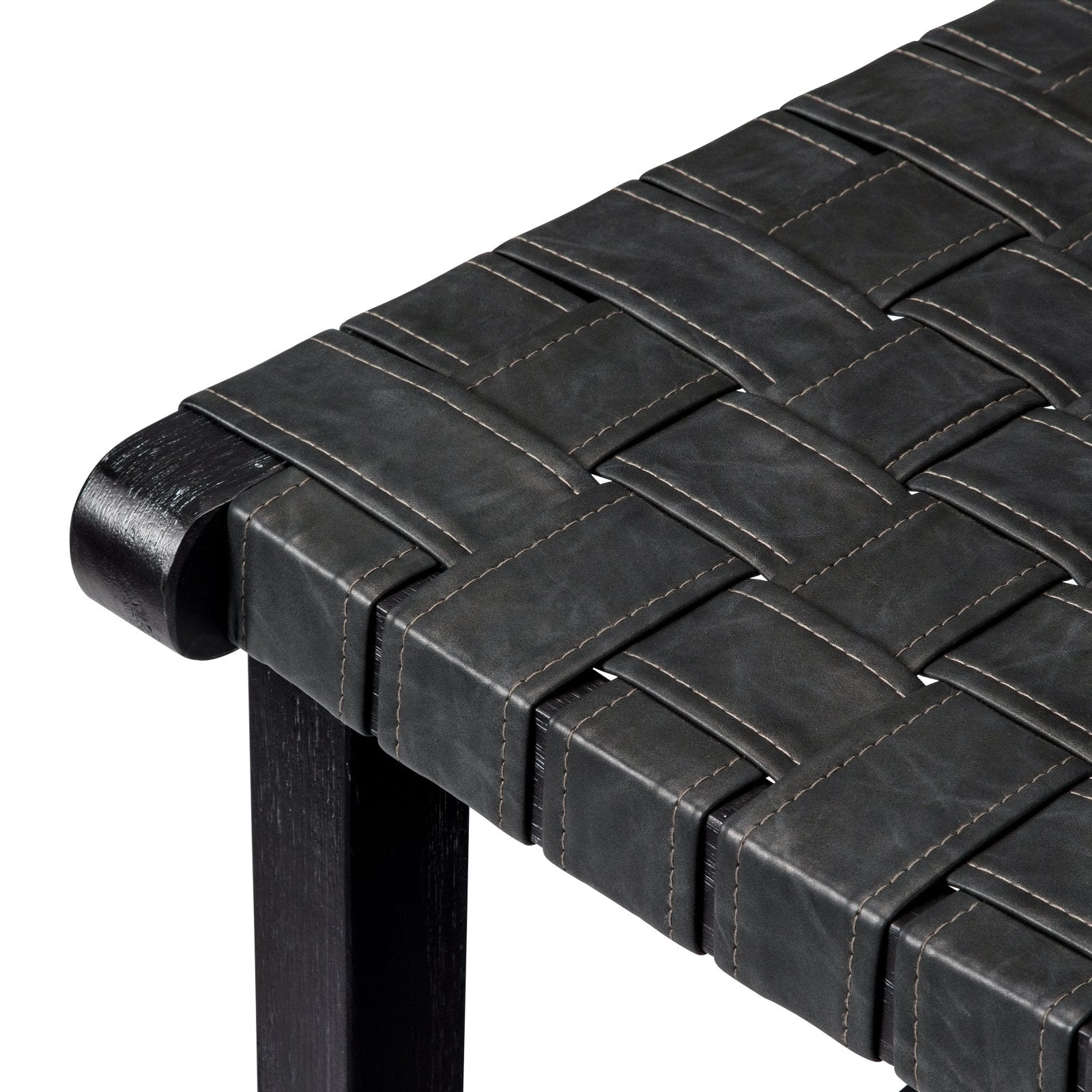 26" Noah Counter Stool in Aged Black Finish with Charcoal Black Vegan Leather in Stools by Maven Lane