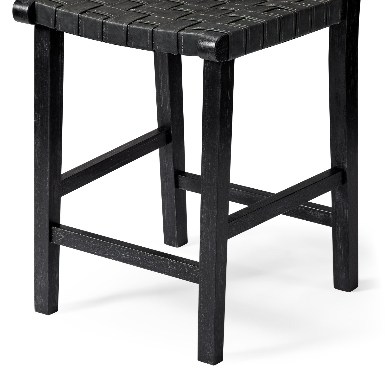 26" Noah Counter Stool in Aged Black Finish with Charcoal Black Vegan Leather in Stools by Maven Lane