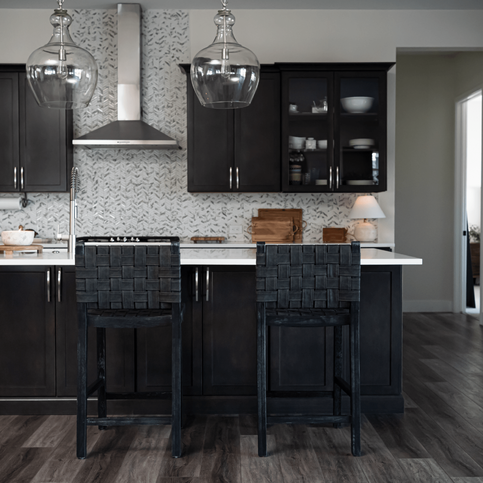 26" Noah Counter Stool in Aged Black Finish with Charcoal Black Vegan Leather in Stools by Maven Lane