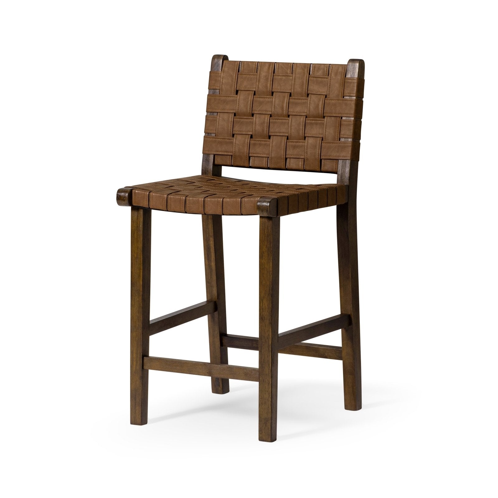 Noah Counter Stool In Brown Finish & Brown Woven Faux Leather Seat in Stools by Maven Lane