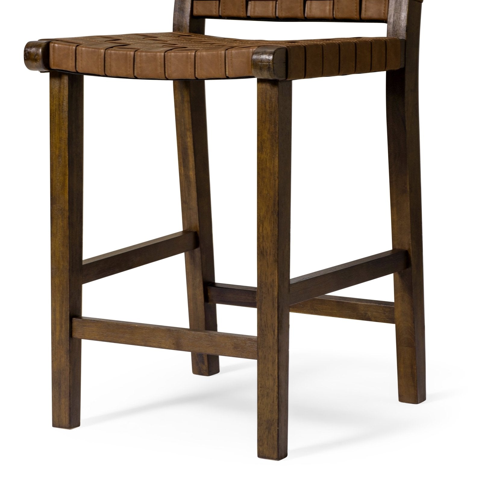 26" Noah Counter Stool in Aged Brown Finish with Cocoa Brown Vegan Leather in Stools by Maven Lane