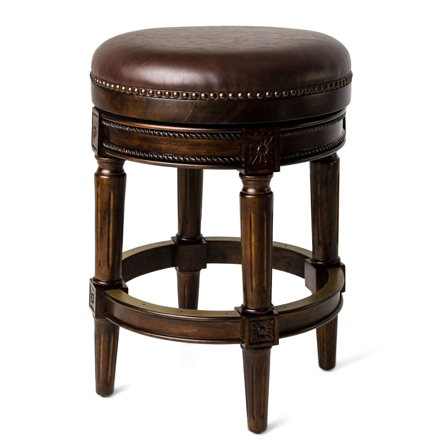 26" Pullman Backless Counter Stool in Dark Walnut Finish with Vintage Brown Vegan Leather in Stools by Maven Lane