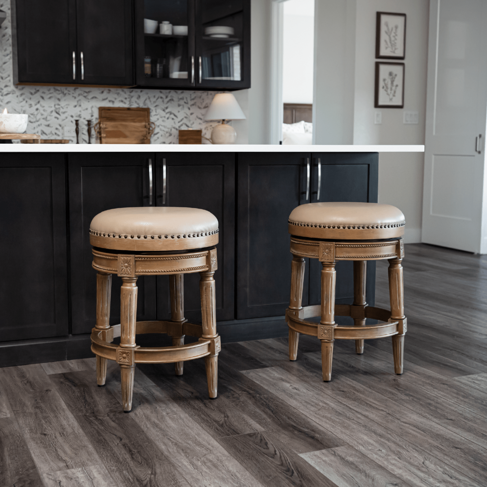 Pullman Backless Counter Stool in Light Brown Finish with Beige Faux Leather in Stools by Maven Lane