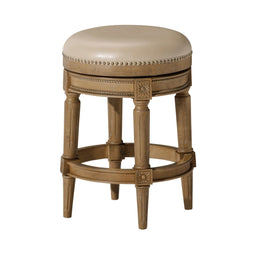 Pullman Backless Counter Stool in Natural Finish with Beige Faux Leather
