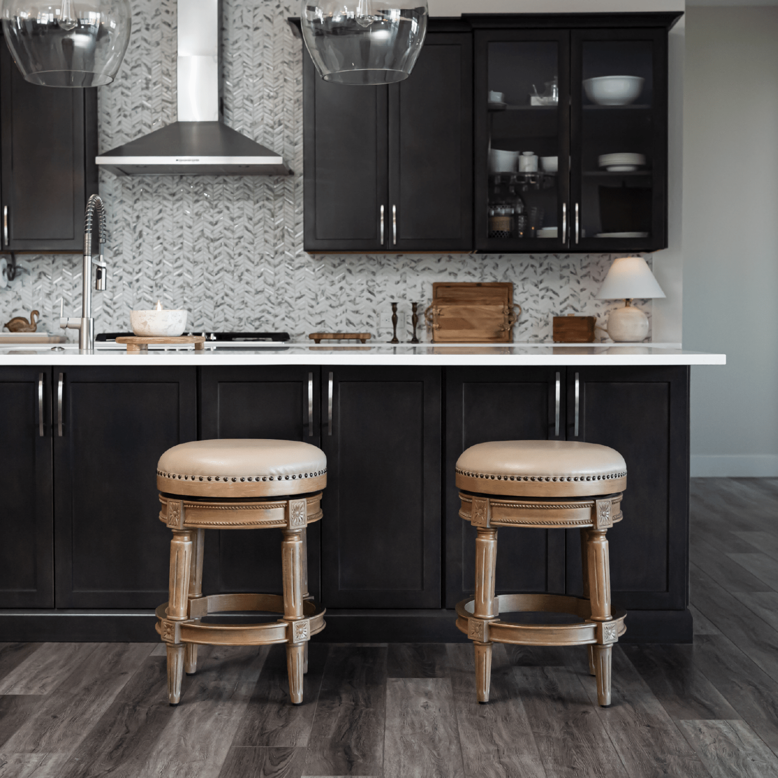 26" Pullman Backless Counter Stool In Weathered Oak Finish With Avanti Bone Vegan Leather in Maven Lane by Maven Lane