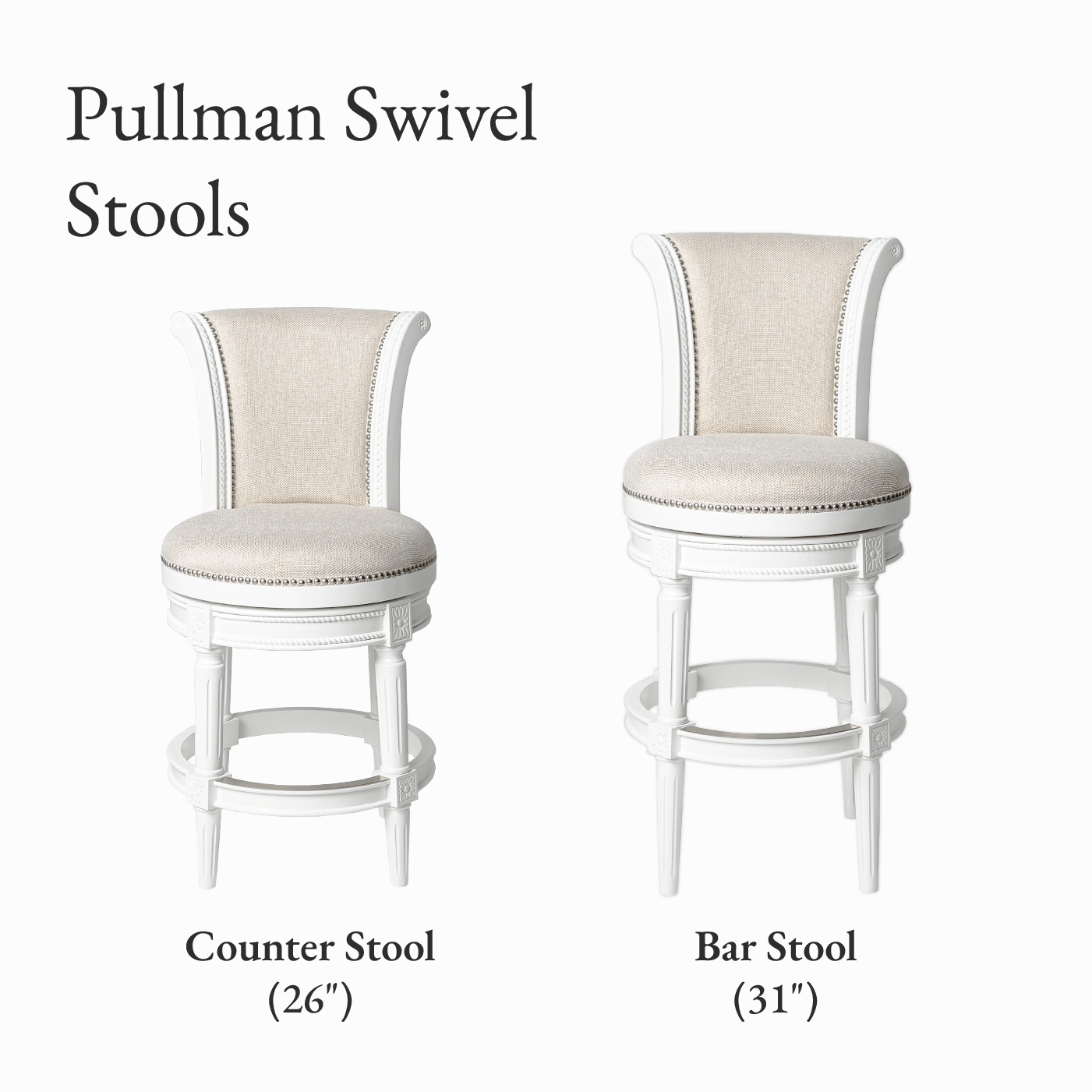 26" Pullman Counter Stool in Alabaster White Finish with Cream Fabric Upholstery in Stools by Maven Lane