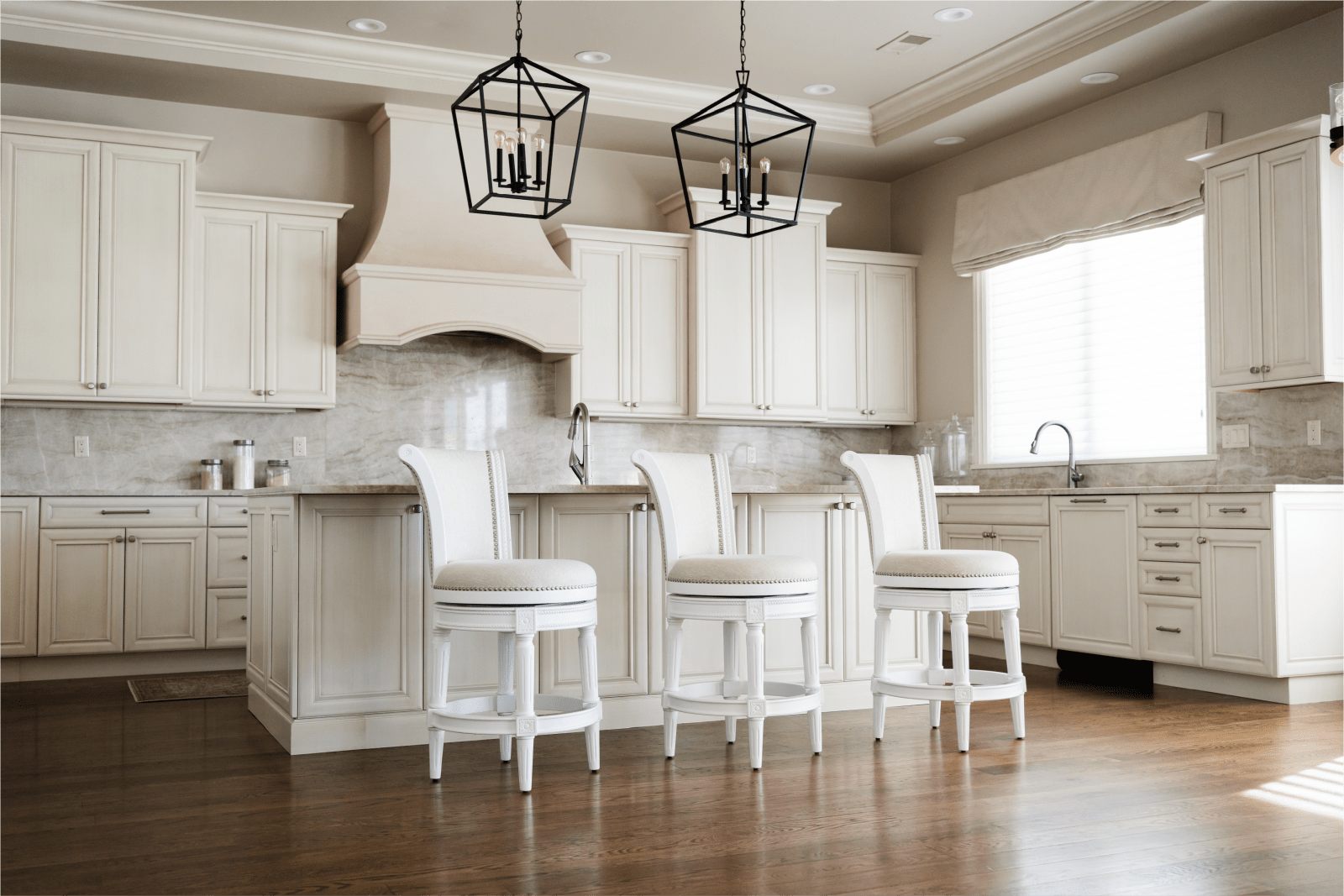 26" Pullman Counter Stool in Alabaster White Finish with Cream Fabric Upholstery in Stools by Maven Lane