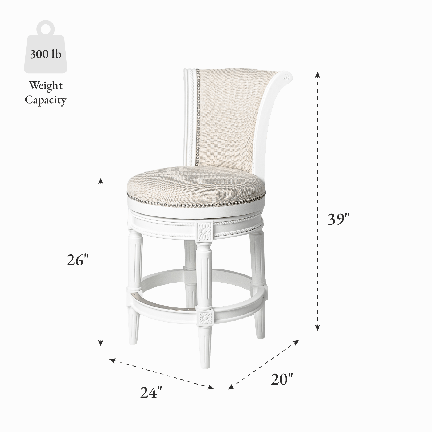 26" Pullman Counter Stool in Alabaster White Finish with Cream Fabric Upholstery in Stools by Maven Lane