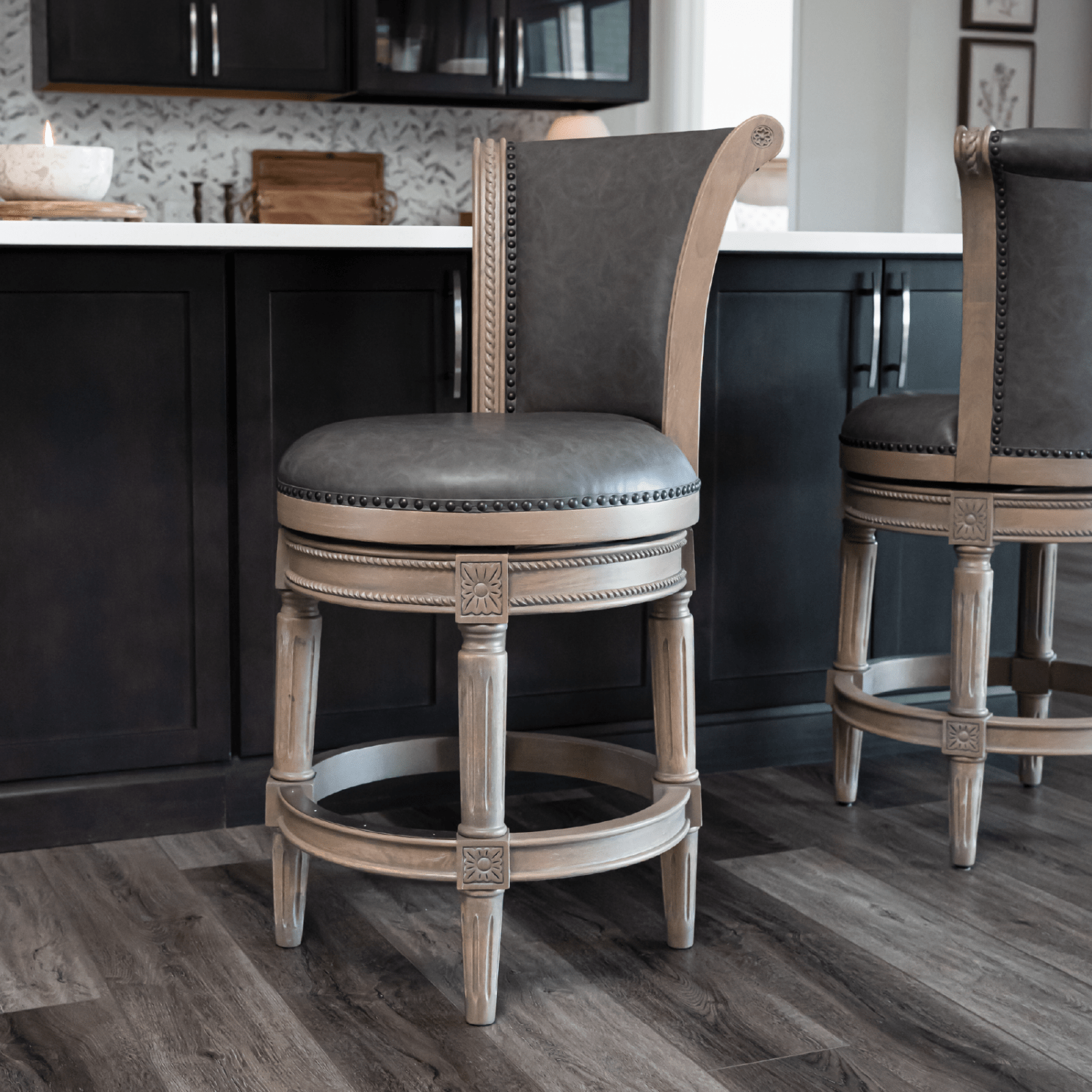 Pullman Counter Stool in Grey Finish with Grey Faux Leather in Stools by Maven Lane
