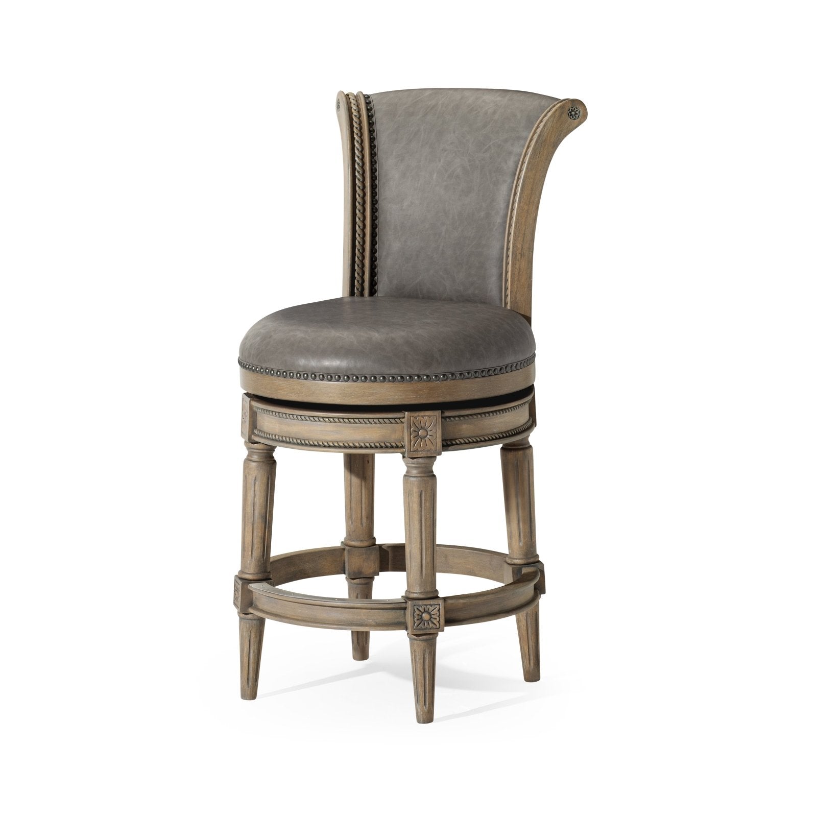 26" Pullman Counter Stool in Reclaimed Oak Finish with Ronan Stone Vegan Leather in Stools by Maven Lane