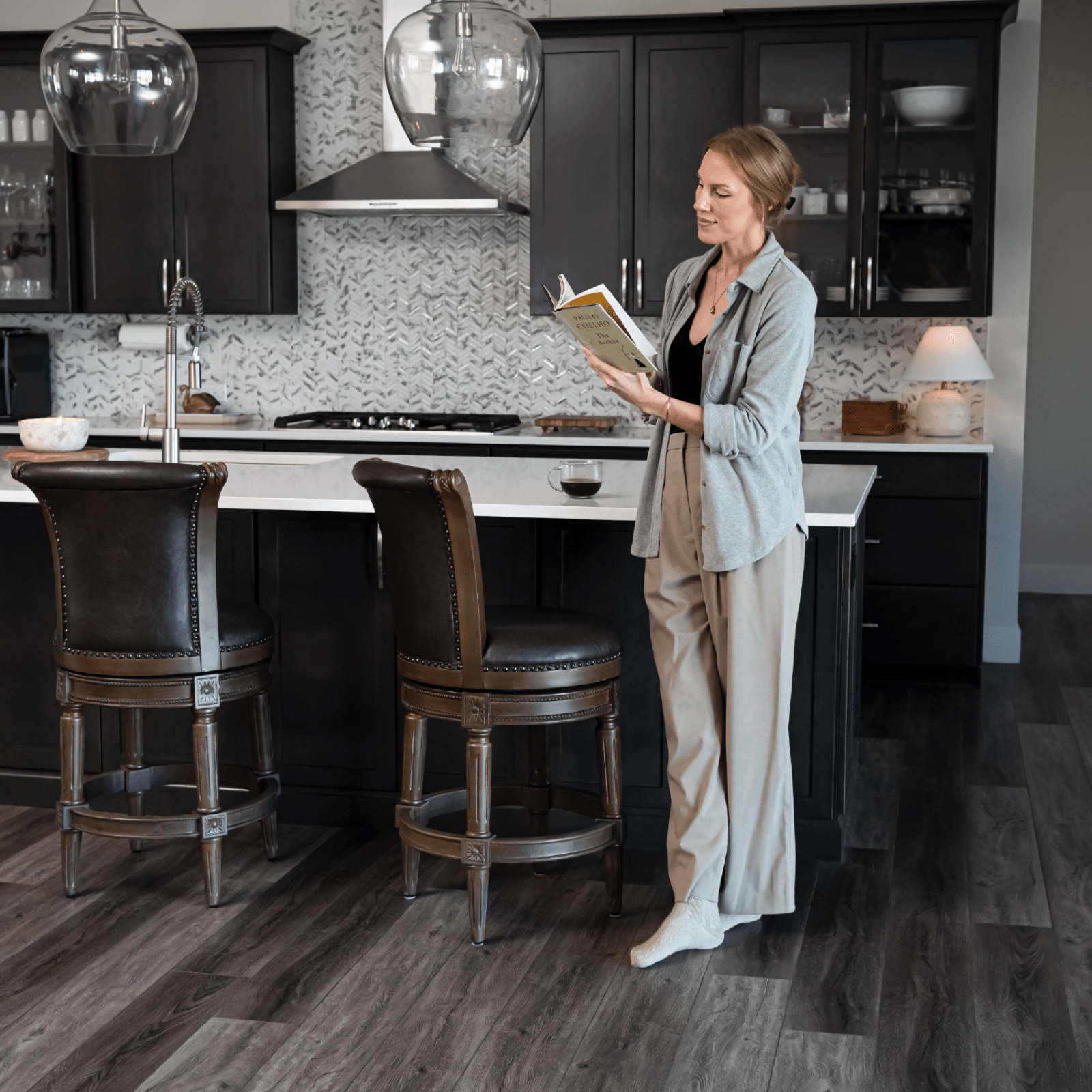 26" Pullman Counter Stool in Brown Finish with Brown Faux Leather (Set of 4) in Stools by Maven Lane