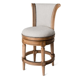 Pullman Counter Stool in Light Brown Finish with Light Grey Fabric in Stools by Maven Lane