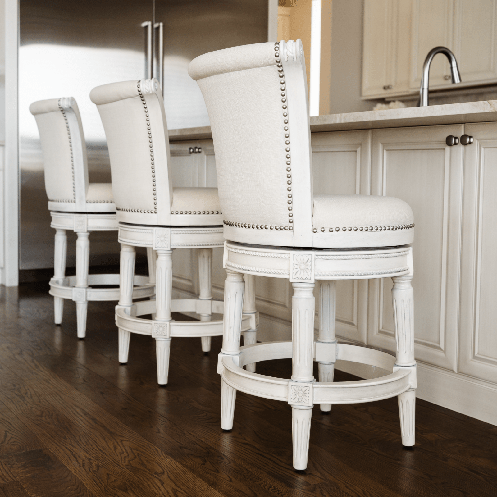 26" Pullman swivel counter height kitchen stool - white oak finish with natural fabric upholstery in Stools by Maven Lane