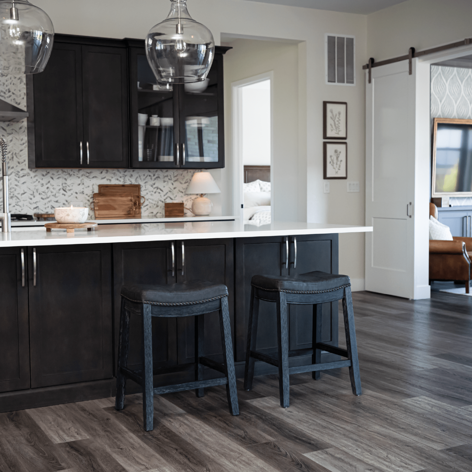 26" Sophia Backless Counter Stool in Aged Black Finish with Charcoal Black Vegan Leather in Stools by Maven Lane
