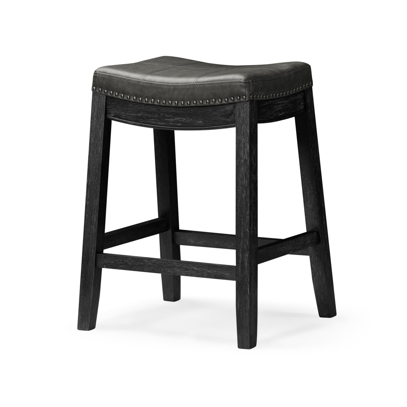 26" Sophia Backless Counter Stool in Aged Black Finish with Charcoal Black Vegan Leather in Stools by Maven Lane