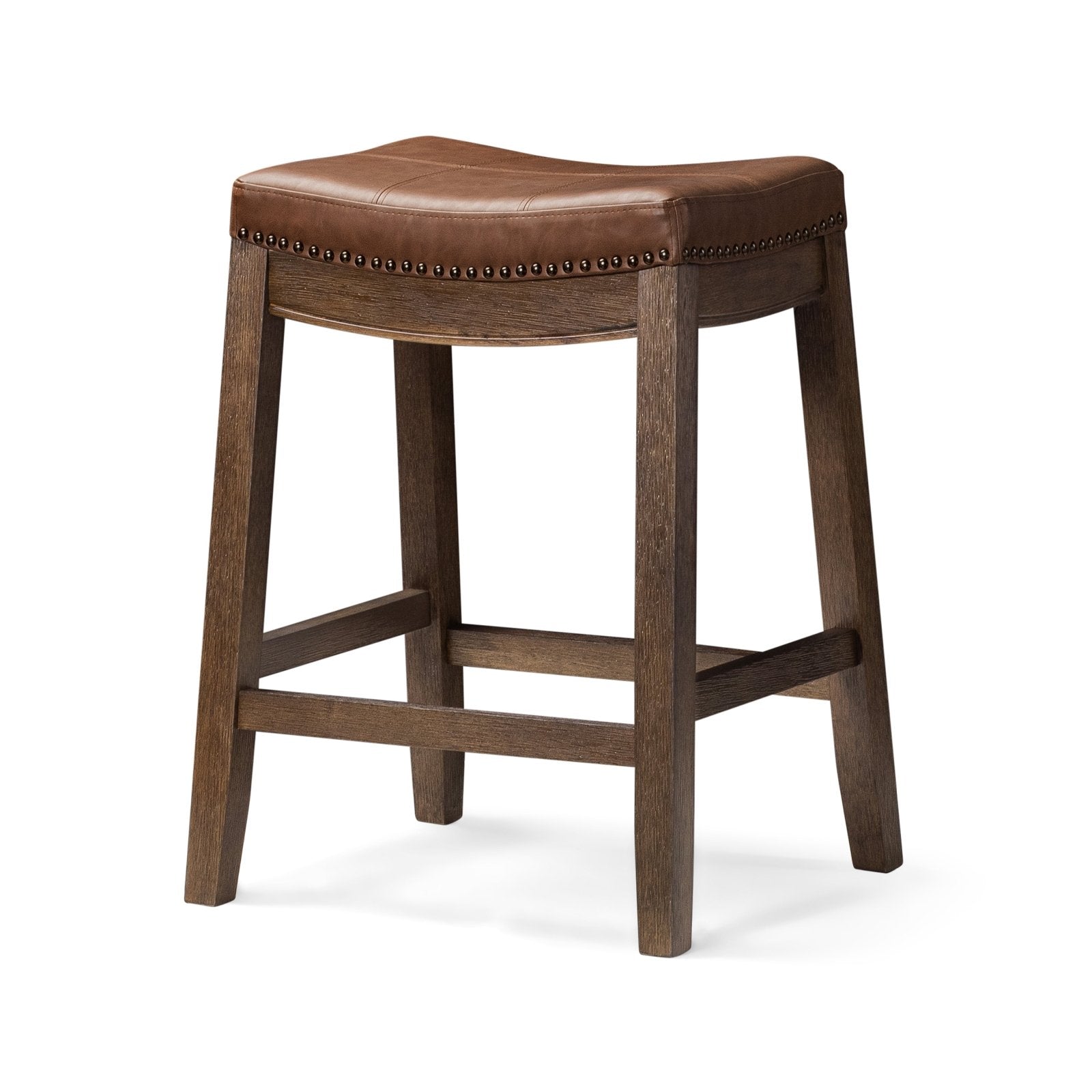 26" Sophia saddle backless counter height kitchen stool - aged brown finish with cocoa brown vegan leather in Stools by Maven Lane