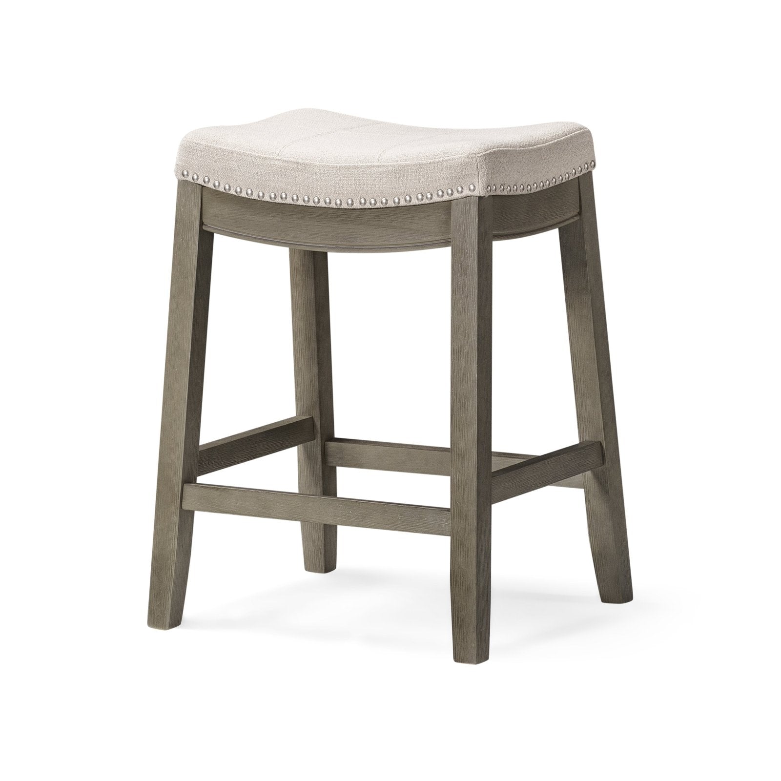 26" Sophia Backless Counter Stool in Aged Grey Finish with Dove Grey Fabric in Stools by Maven Lane