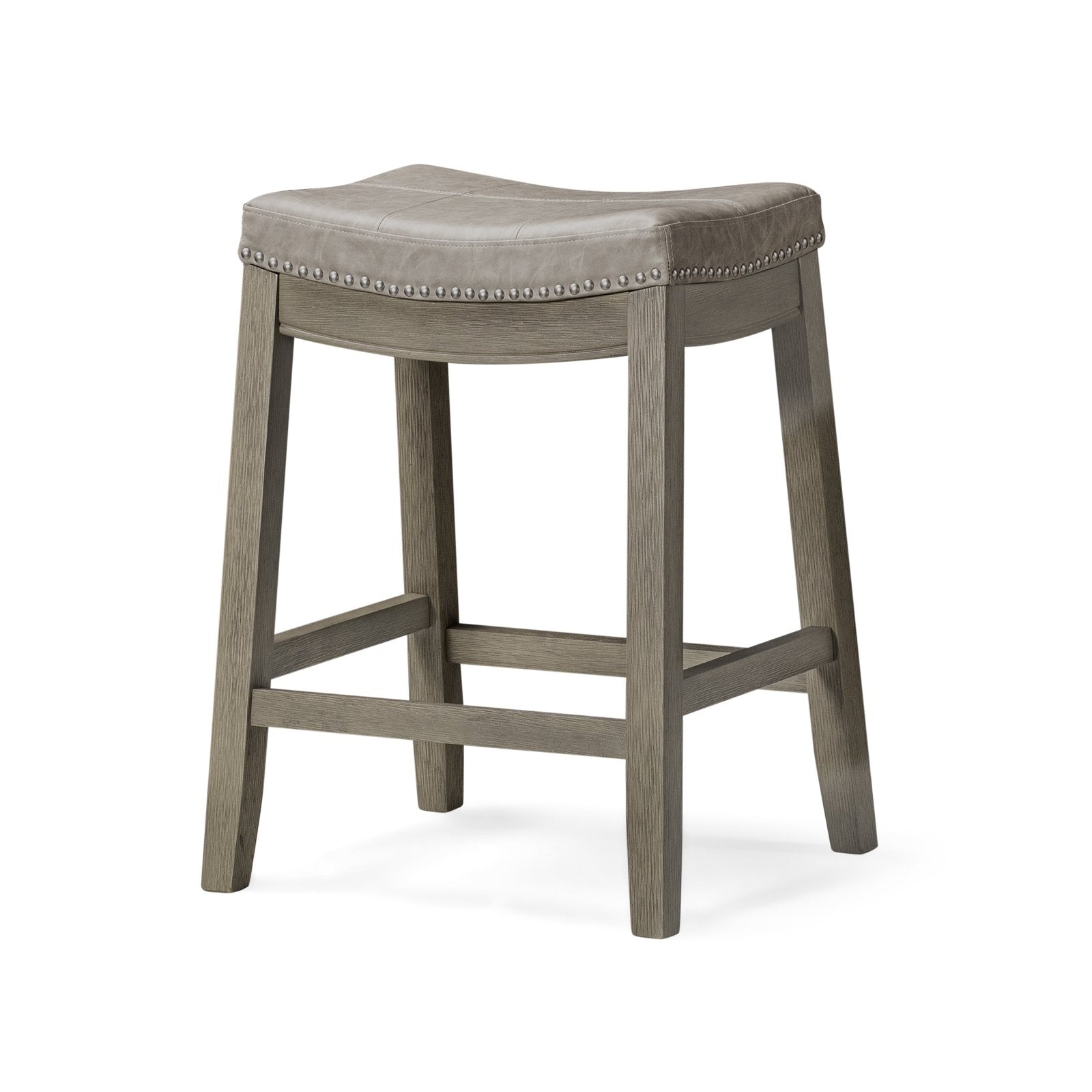 26" Sophia Backless Counter Stool in Aged Grey Finish with Pebble Grey Vegan Leather in Stools by Maven Lane