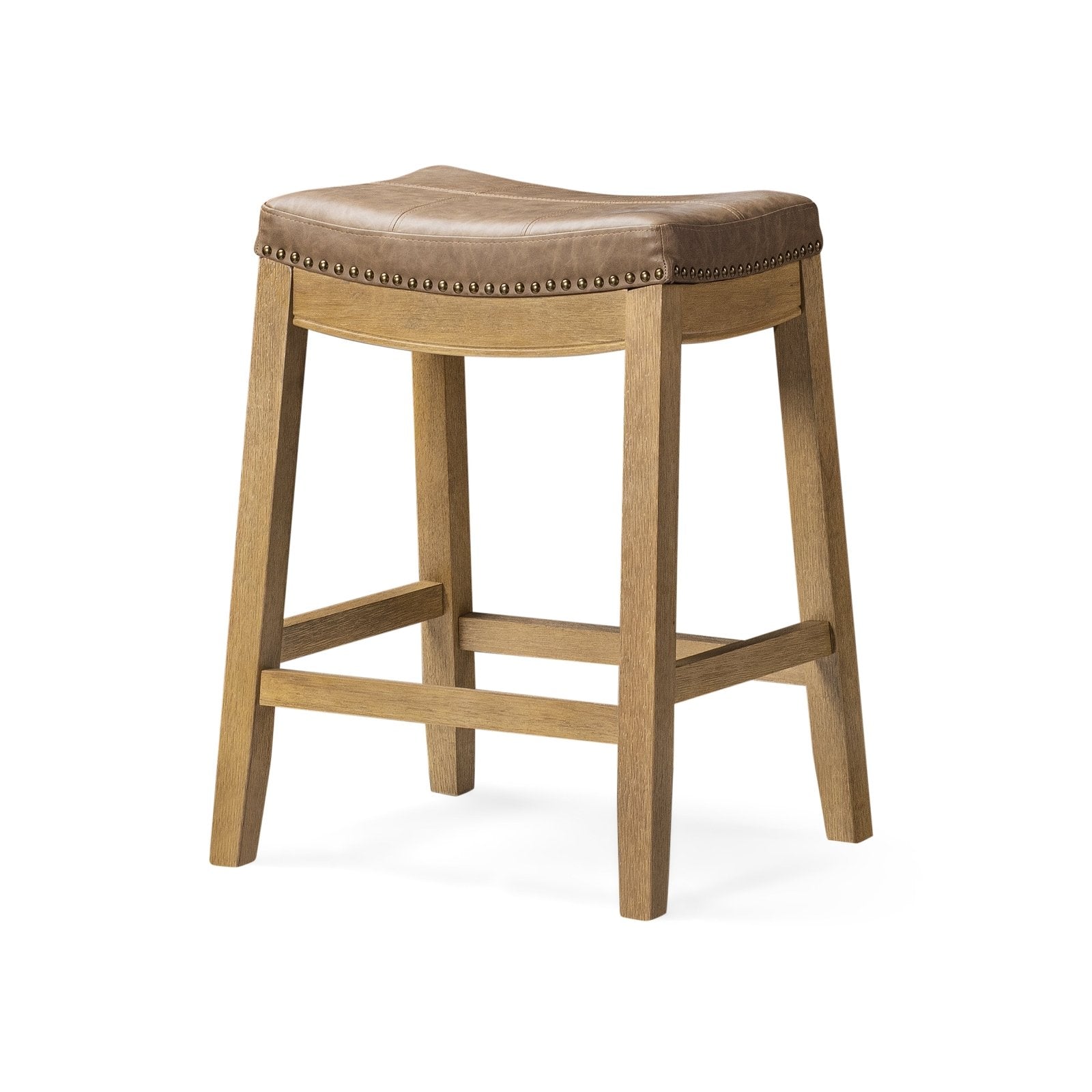 26" Sophia saddle backless counter height kitchen stool - aged natural finish with desert tan vegan leather in Stools by Maven Lane