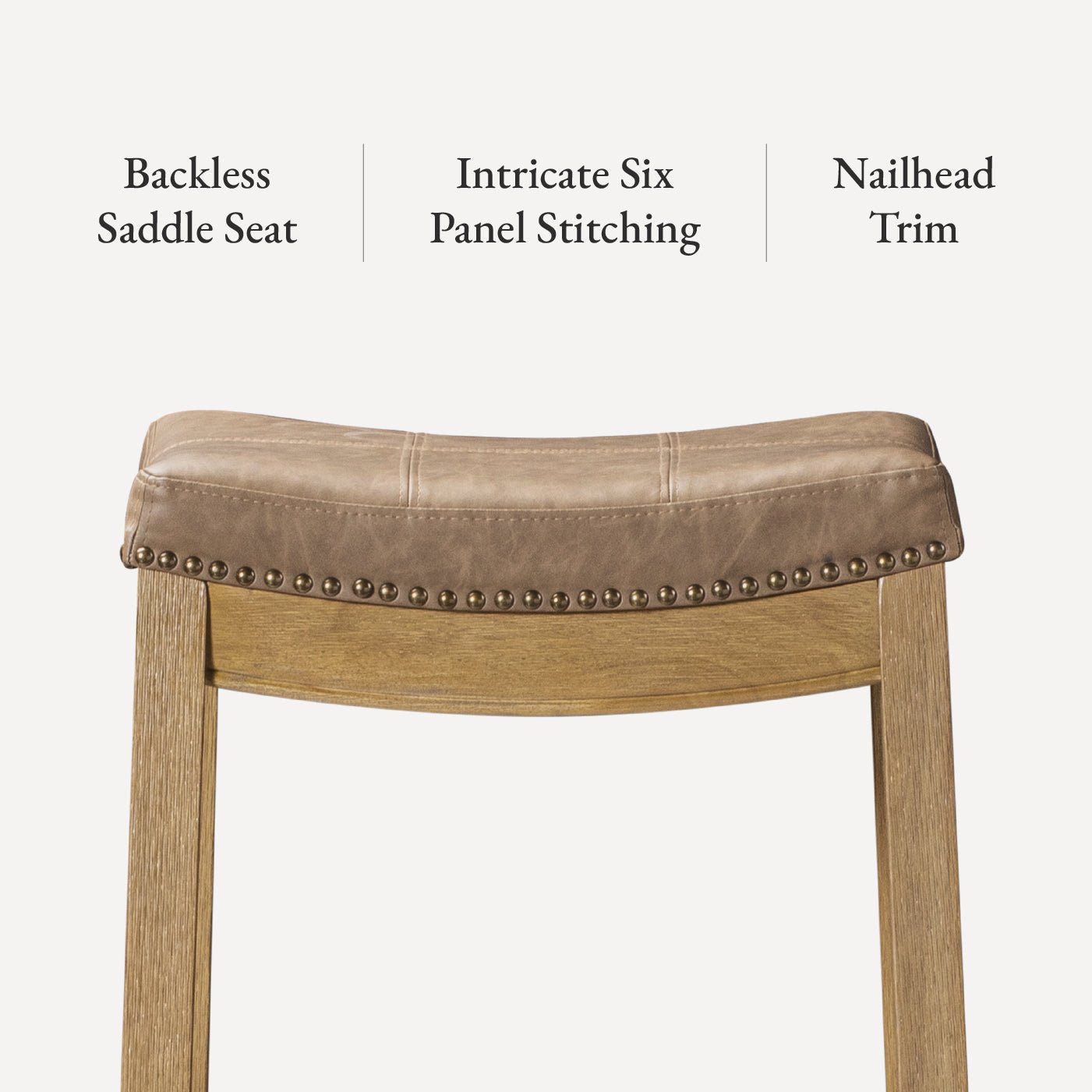 26" Sophia Backless Counter Stool in Aged Natural Finish with Desert Tan Vegan Leather in Stools by Maven Lane