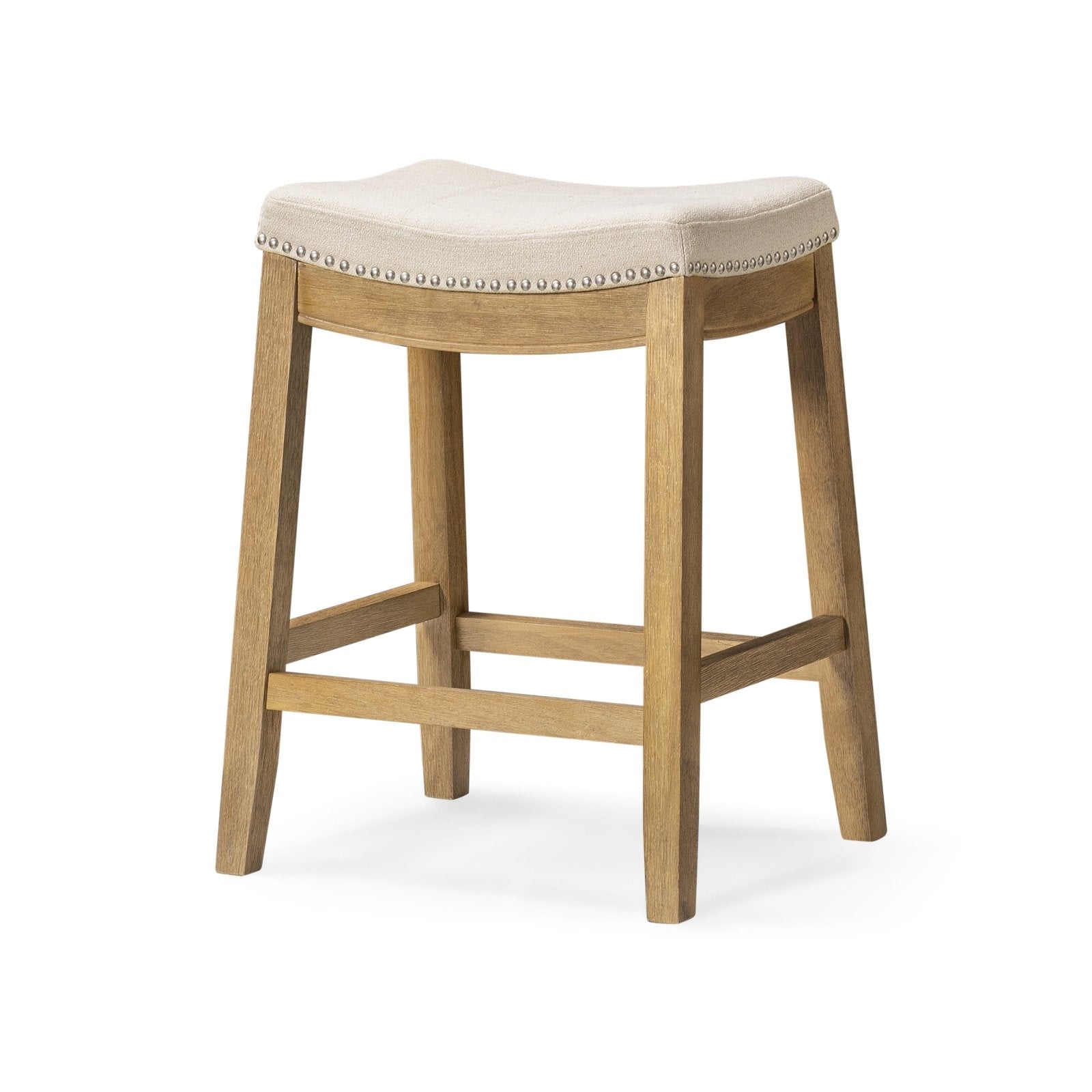 26" Sophia Backless Counter Stool in Aged Natural Finish with Light Beige Fabric in Stools by Maven Lane