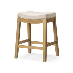 Sophia Counter Stool in Natural Finish with Beige Fabric Upholstery