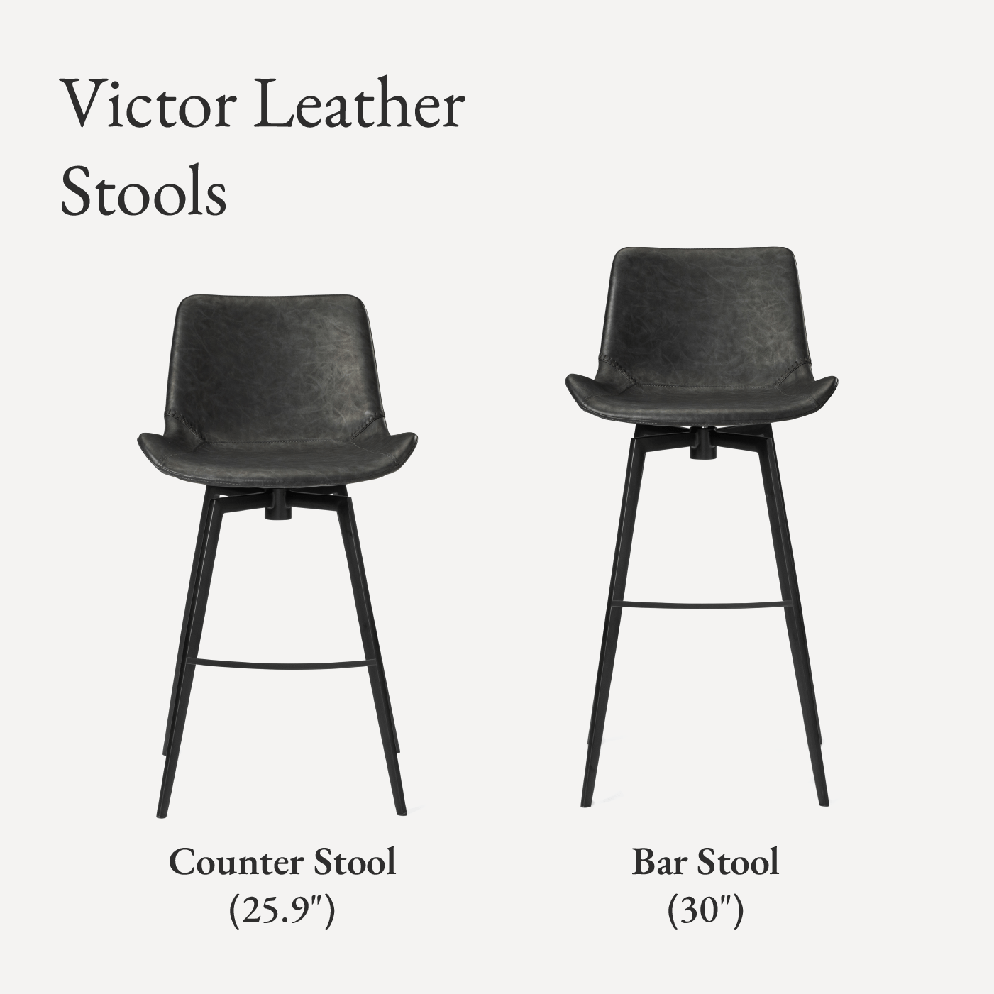26" Victor Counter Stool in Matte Black Frame with Charcoal Vegan Leather in Maven Lane by Maven Lane