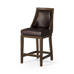 Vienna Swivel Counter Stool in Brown Finish with Brown Faux Leather in Stools by Maven Lane