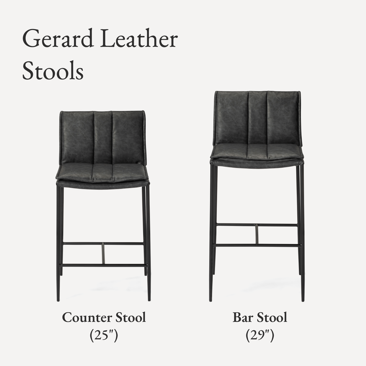 29" Gerard Bar Stool in Matte Black Finish with Charcoal Black Vegan Leather in Maven Lane by Maven Lane