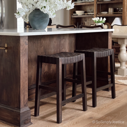 Emerson Counter Stool In Brown Finish & Brown Woven Leather Seat in Stools by Maven Lane