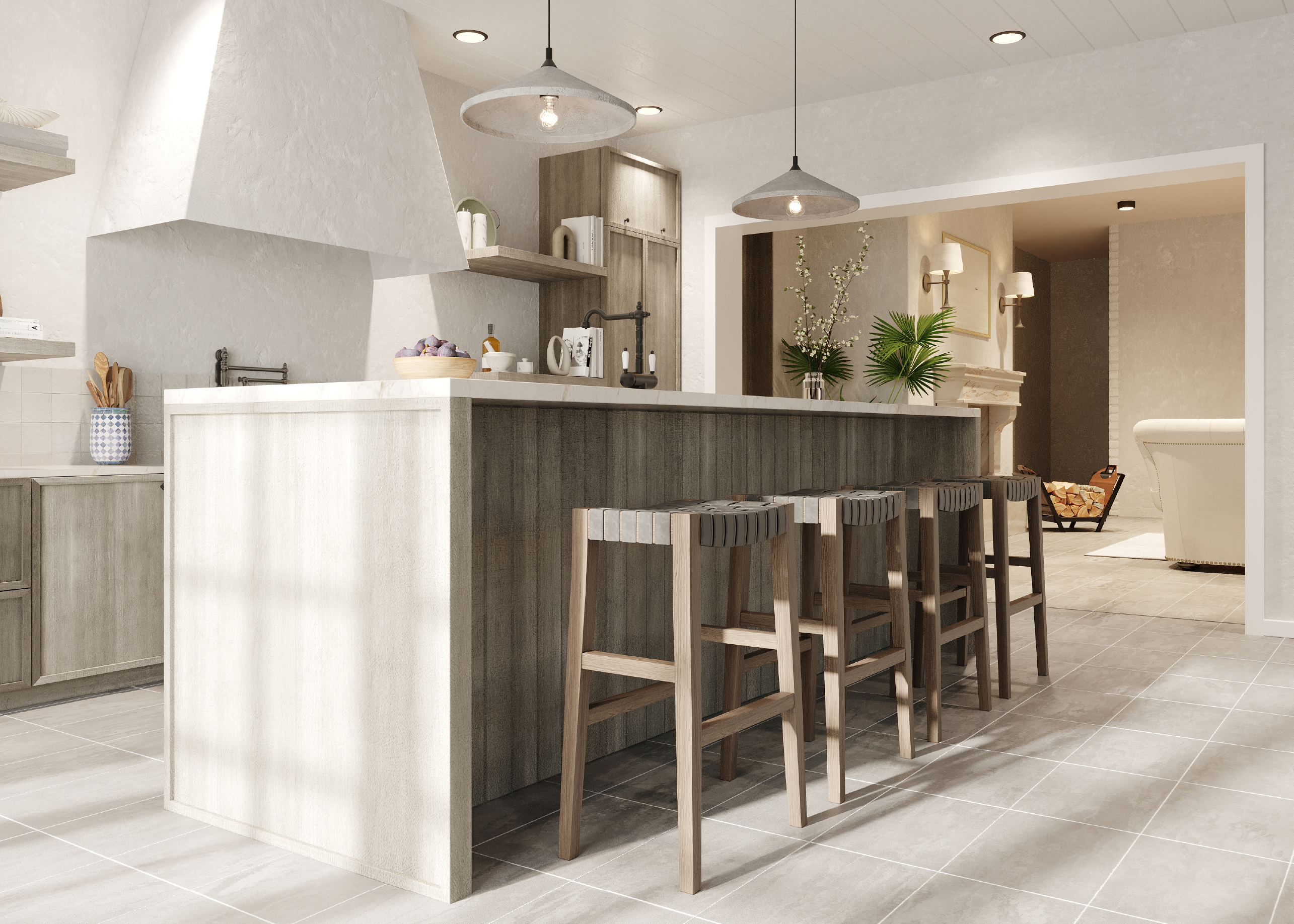 Emerson Bar Stool In Weathered Grey Wood Finish With Ronan Stone Vegan Leather in Stools by Maven Lane