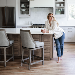 Vienna Swivel Counter Stool in Grey Finish with Grey Fabric in Stools by Maven Lane