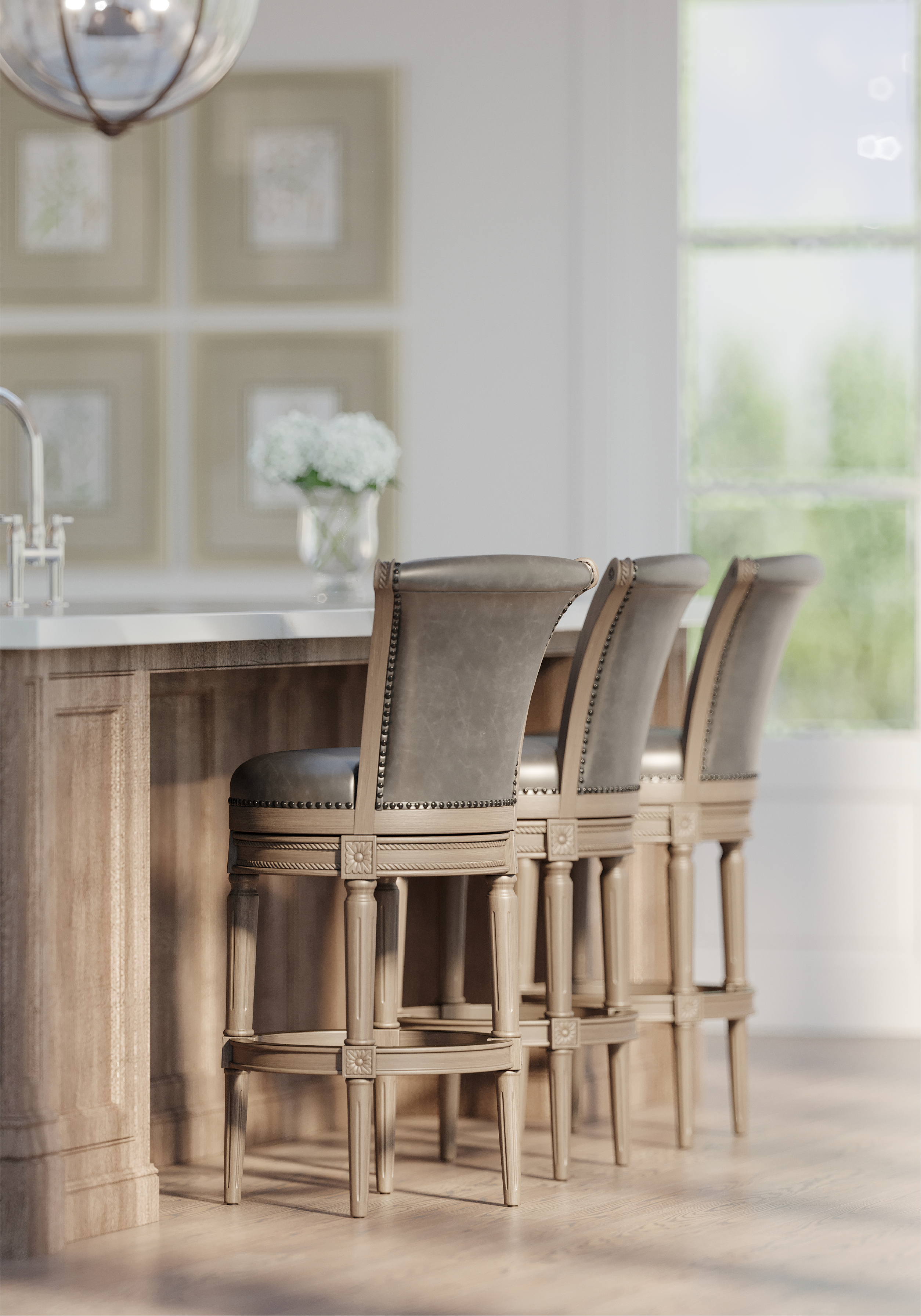 Pullman Bar Stool in Reclaimed Oak Finish w/ Ronan Stone Vegan Leather