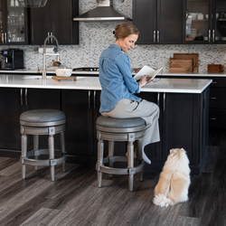 Pullman Backless Counter Stool in Grey Finish with Grey Faux Leather in Stools by Maven Lane