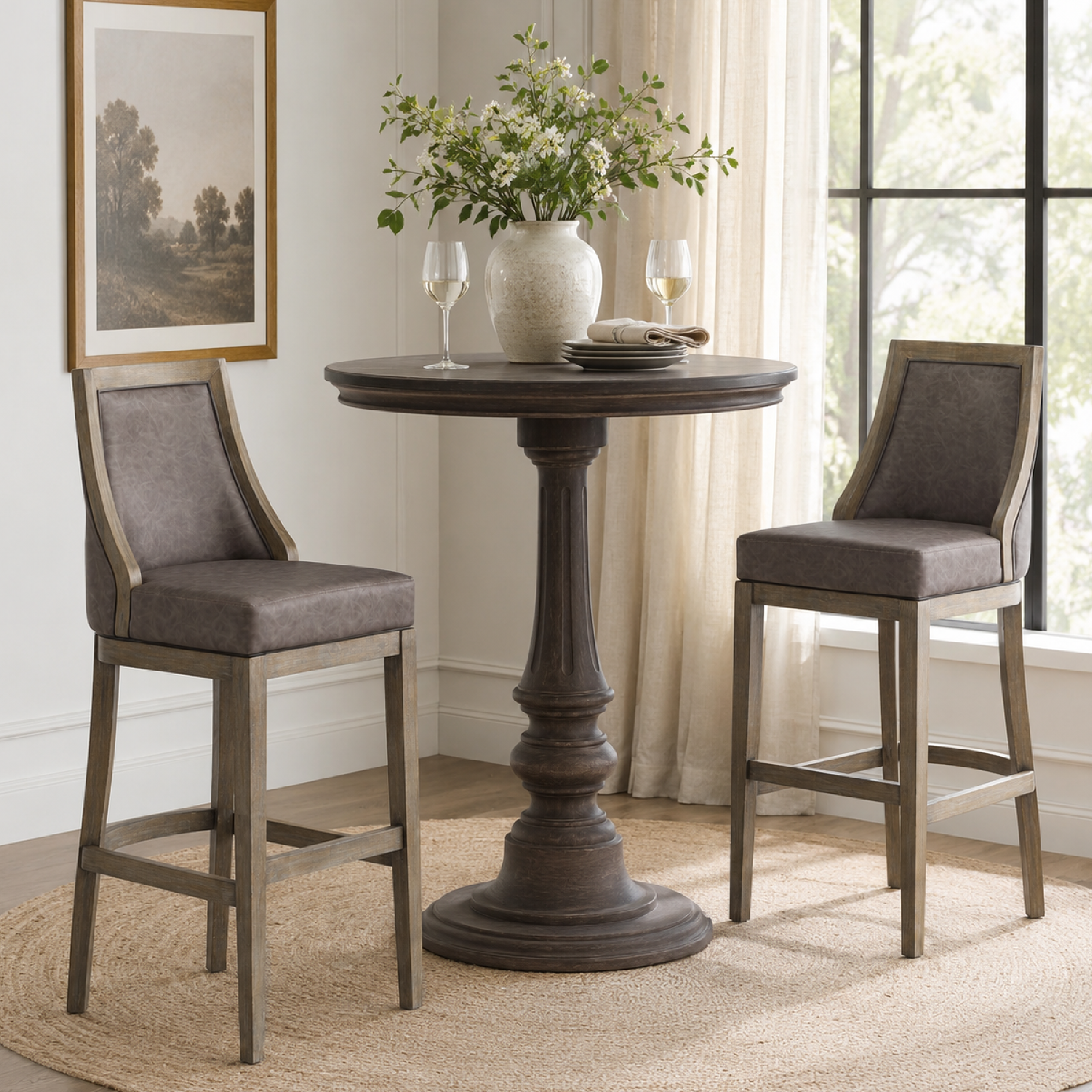 Vienna Swivel Bar Stool in Grey Finish with Grey Faux Leather in Stools by Maven Lane